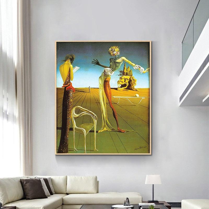 Salvador Dali Surrealism Rose Lady Painting Canvas Print - Imaginative Wall Art Poster for Living Room Home Decor